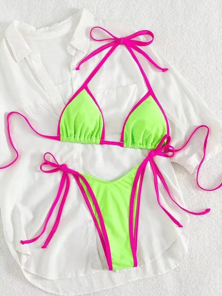 2026 Sexy Contrast Color Separates Micro Bikini Women's Swimsuit Female Swimwear Mini Thong Bikinis Set Two-piece Bathing Suit