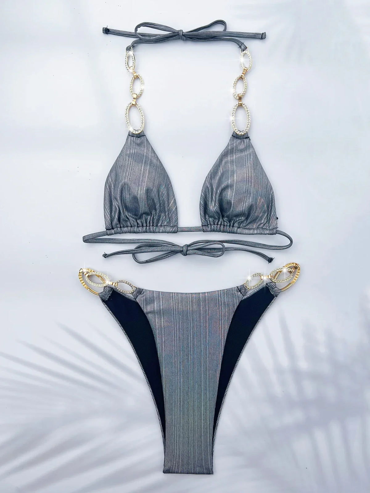 Luxury Rhinestone Bikini 2026 Women Sexy Silver Hollow Push Up Micro Swimsuit Beach Bathing Suit Diamond Thong Swimwear Biquini