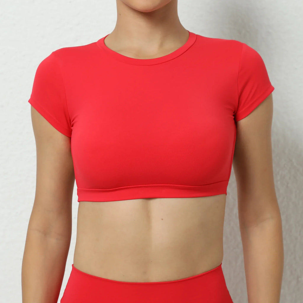 Hearuisavy Summer Sports Shirts Breathable Workout Tops Fitness Sportswear Backless Yoga Clothing Sport Crop Tops Women Gym Top