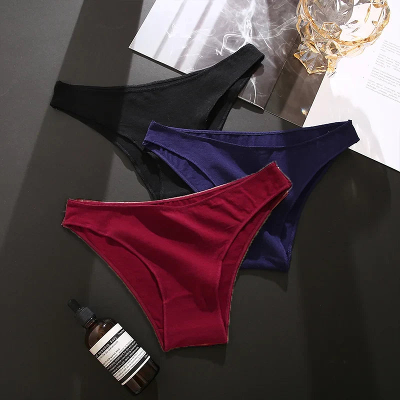 3Pcs Women's Cotton Seamless Briefs Intimates Women Sexy Panties Solid Color Breathable Underwear Female Low Waist Soft Lingerie