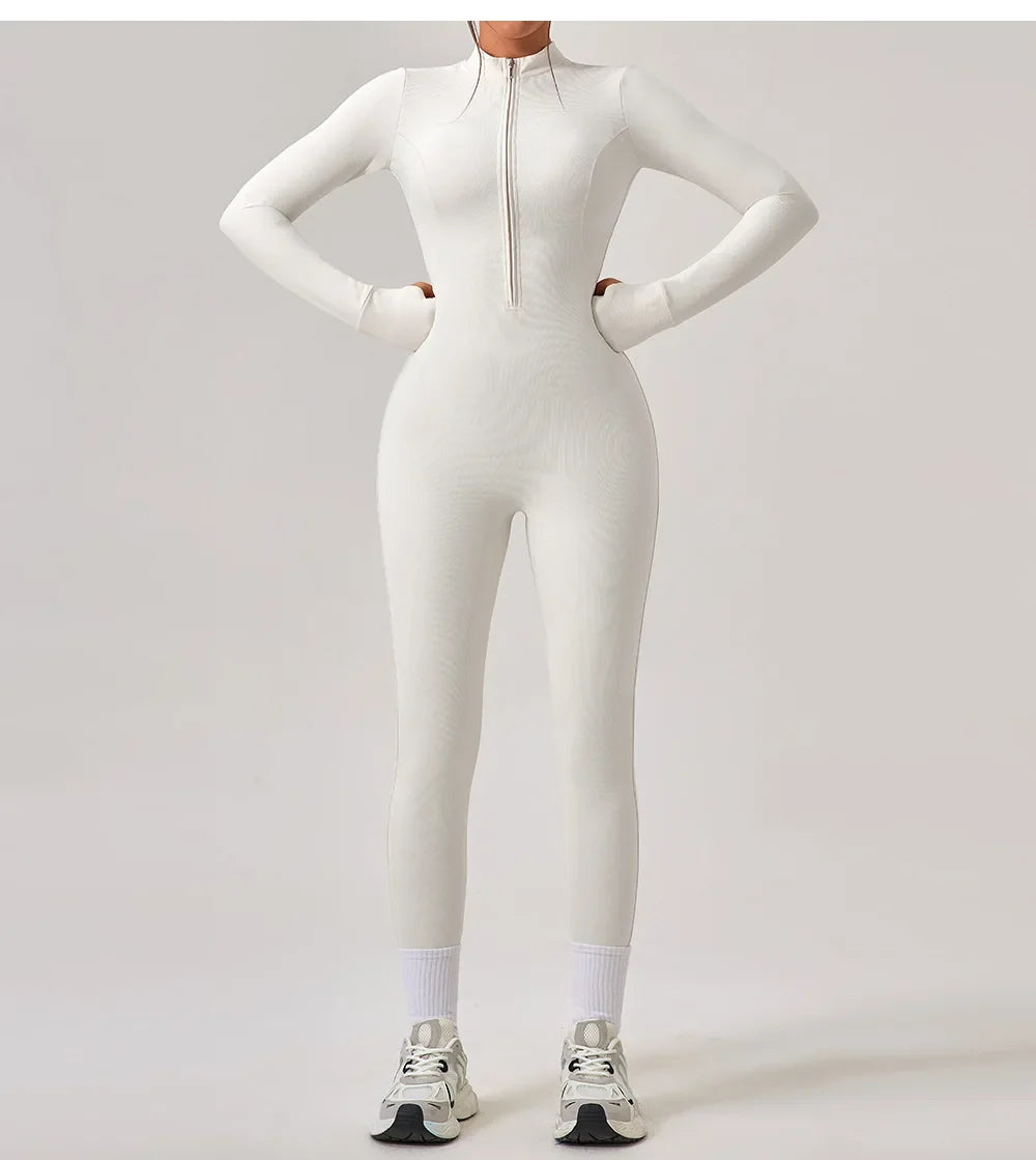 Women's Jumpsuits One-Piece Suit Yoga Set Zipper Long Sleeve Gym Push Up Workout Clothes Fitness Bodysuit Sportswear Tracksuit