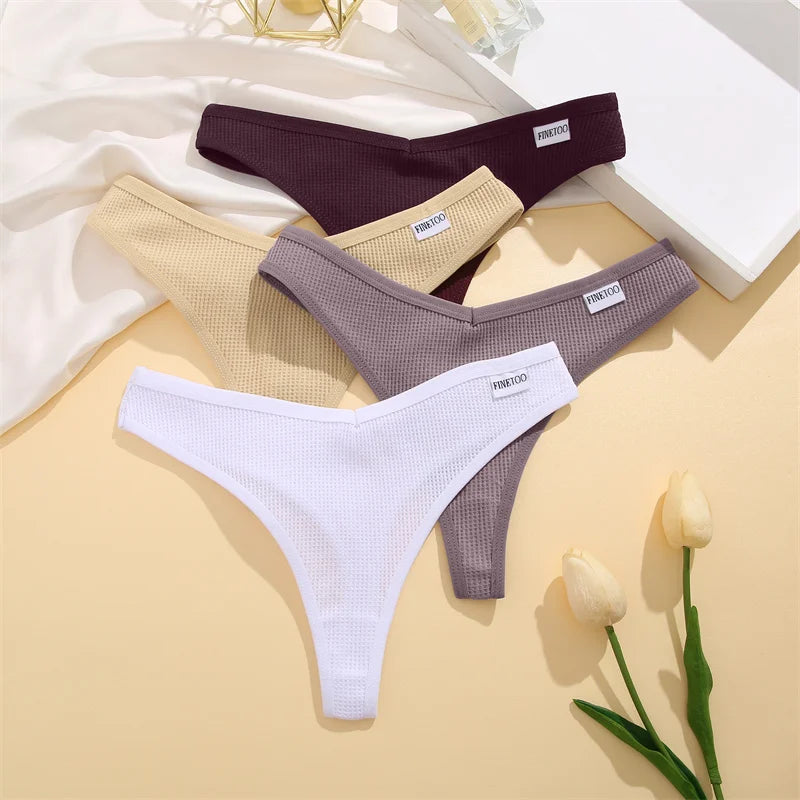 3Pcs/set Women Cotton Waffle Style G-string Panties Ladies Soft Thongs Female S-XL Low-Rise T-Back Panties Bikini Underwear 2023
