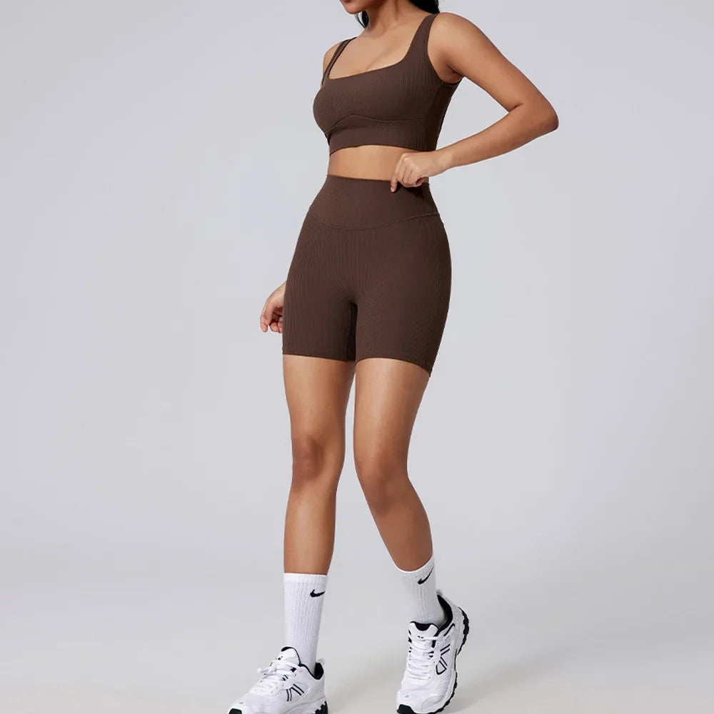 Women Yoga Suit Tracksuit Sports Bra High Waist Legging Shorts Outfit Gym Set Fitness Running Workout Clothes Push Up Sportswear