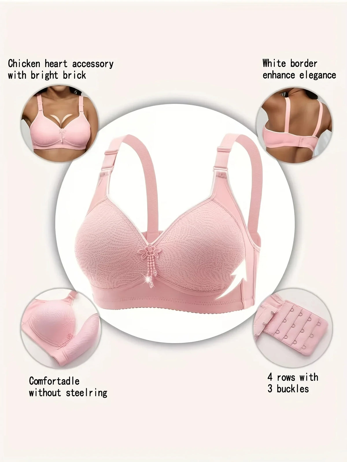 6pcs Seamless Tassel Decor Wireless Bra, Comfortable Push-Up Bra, - Adjustable Strap, Soft Pastel Colors Full Coverage Lingerie
