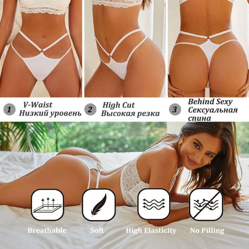 2PCS Women Sexy Cotton Panties Two Belts Hollow Out G-String Thongs Breathable Underwear for Female Solid Color Lingerie S-XL