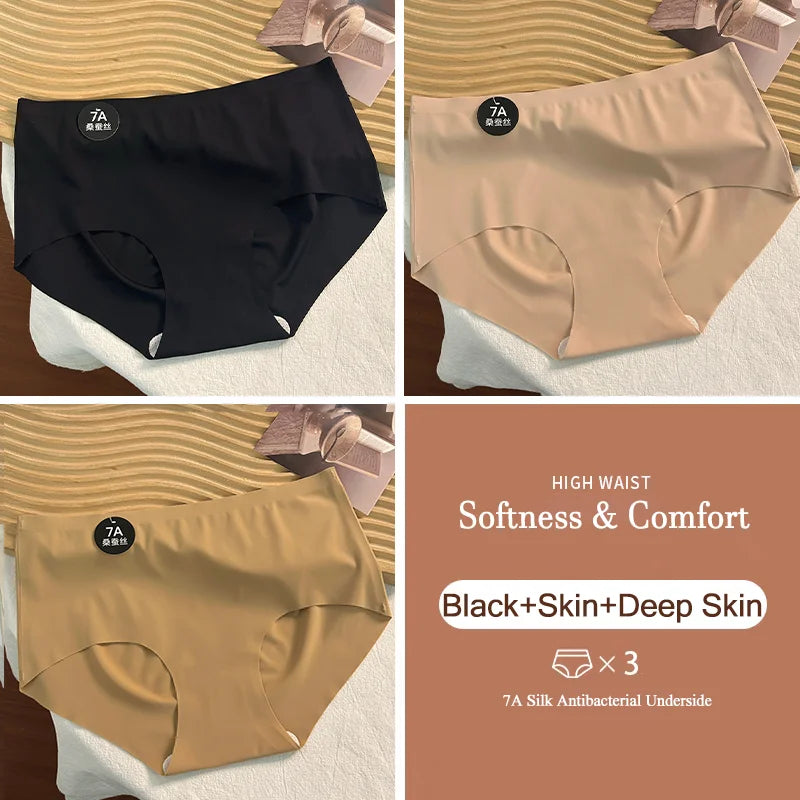 3PCS New 7A Ice Silk Waist Maillard Seamless Yoga Classic Antibacterial Crotch Simple Solid Color New Sports girl 2024 M-XL