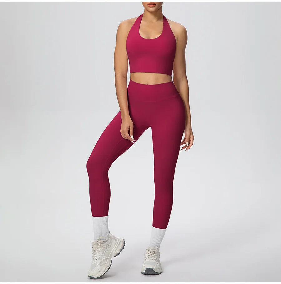Yoga Clothing Set Women's High Waisted Leggings and Top 2 Piece Seamless Fitness Exercise Clothing Gym Sportswear Tracksuits