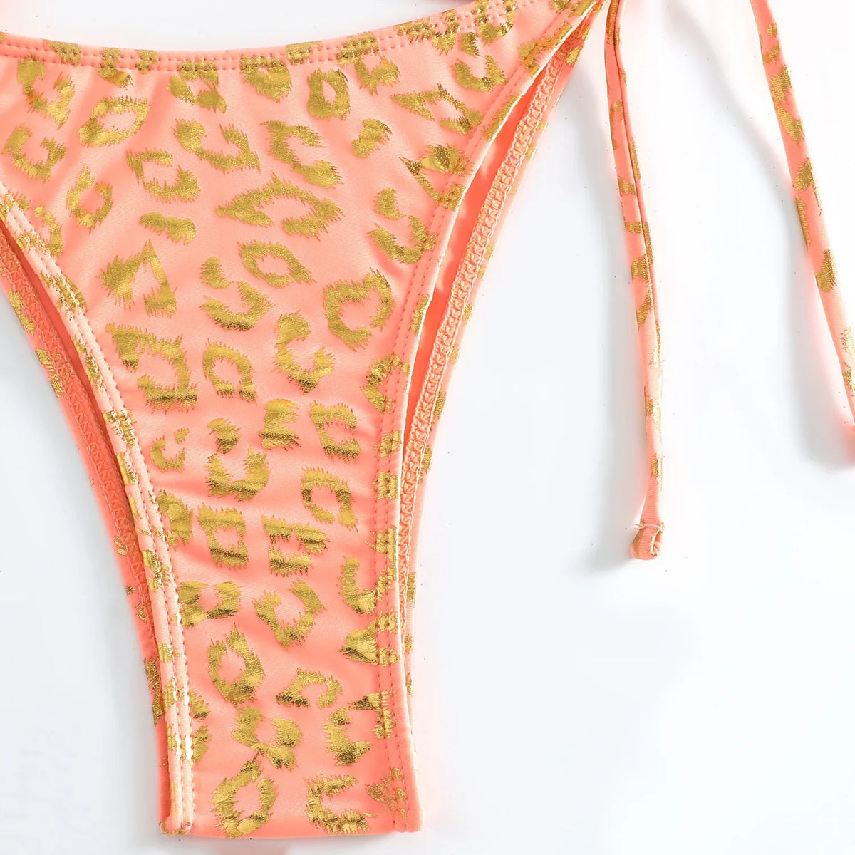 Sexy Orange Leopard Print Bikini Set 2024 Women Halter Push Up Bra Tie Side Thong Swimsuit Summer Backless Bathing Suit Swimwear