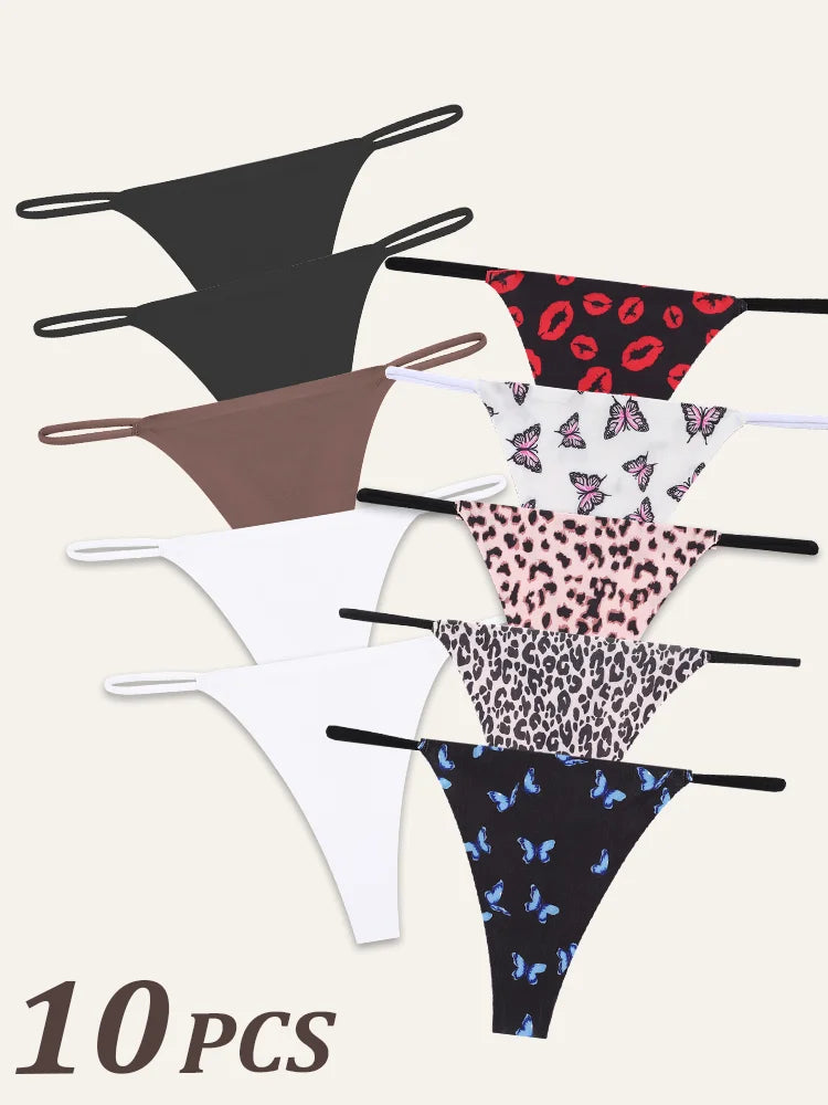 10Pcs Seamless Thong Women Thin Strap Low Waist High Flexibility Panties Sexy Underwear Ladies Briefs T-back Comfortable Women
