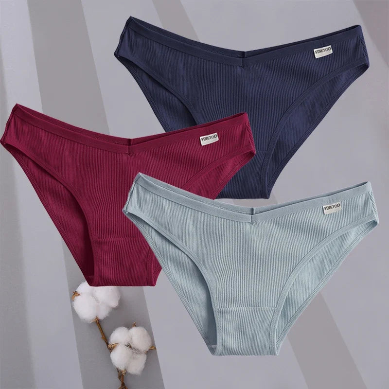 3PCS/Set Women Cotton Briefs Panties Ladies Sexy Solid Color Low Waist Underwear Female Soft Breathable Intimates Lingerie 2024