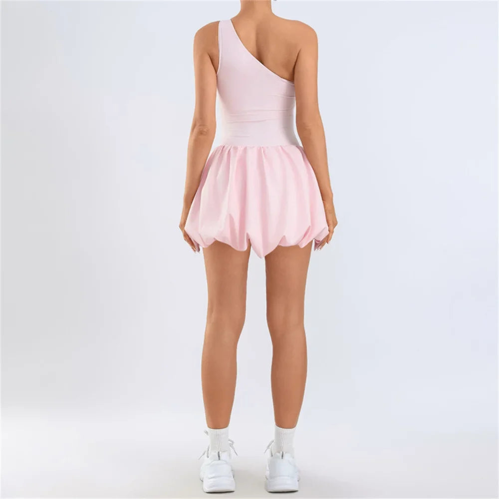 Pad Womens One Shoulder Strap Yoga Set Tennis Dress Built-in Bra Anti Shorts Athletic Golf Workout Dress Skorts  XP168