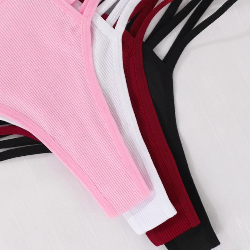 4pcs/pack Low Waist Ribbed Lady thongs Underwear Breathable Comfortable Women's G-string Letter Decor Elegant New Style Lingerie