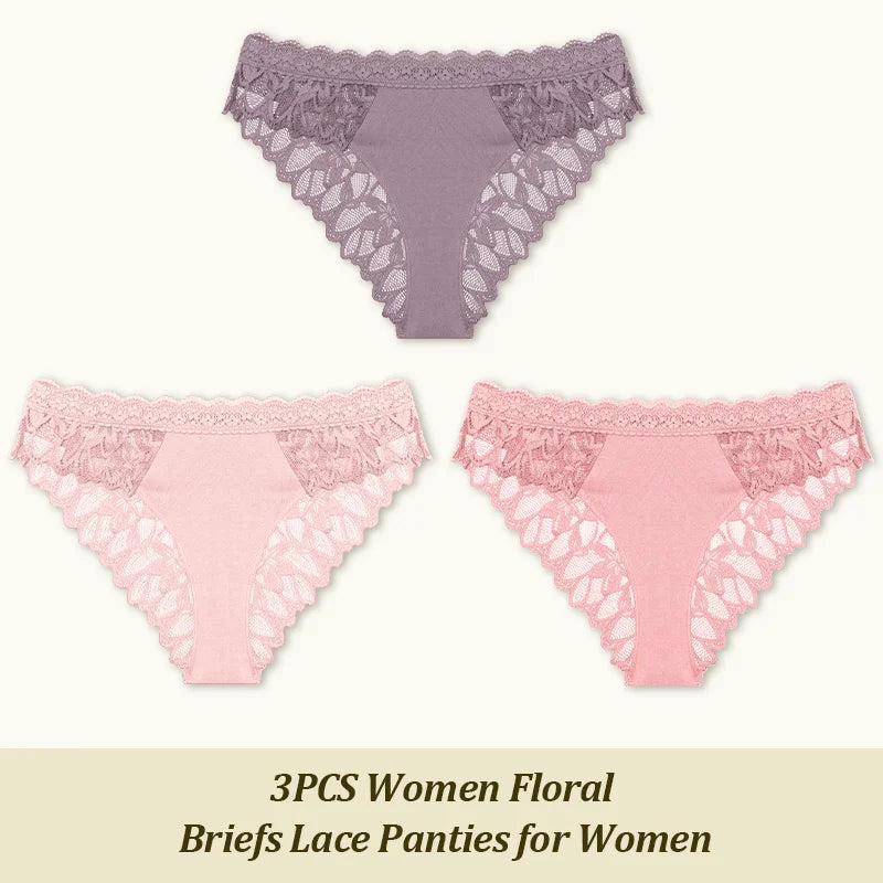 3Pcs/set Lace Sexy Panties Women XS-XL Low-Rise Briefs Sexy Ladies Underwear Trendy Floral Underpants Female Panty Lingerie New