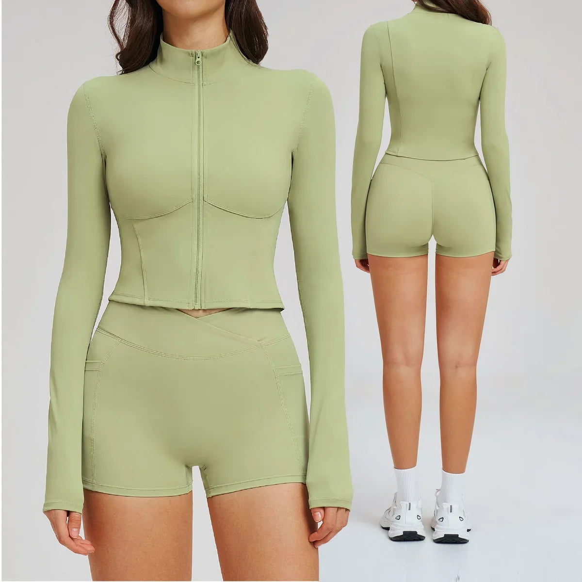 Yoga Suit Women Tracksuit Long-sleeved Jacket Shorts Suit Outfit Gym 2PCS Set Fitness Running Workout Clothes Push Up Sportswear