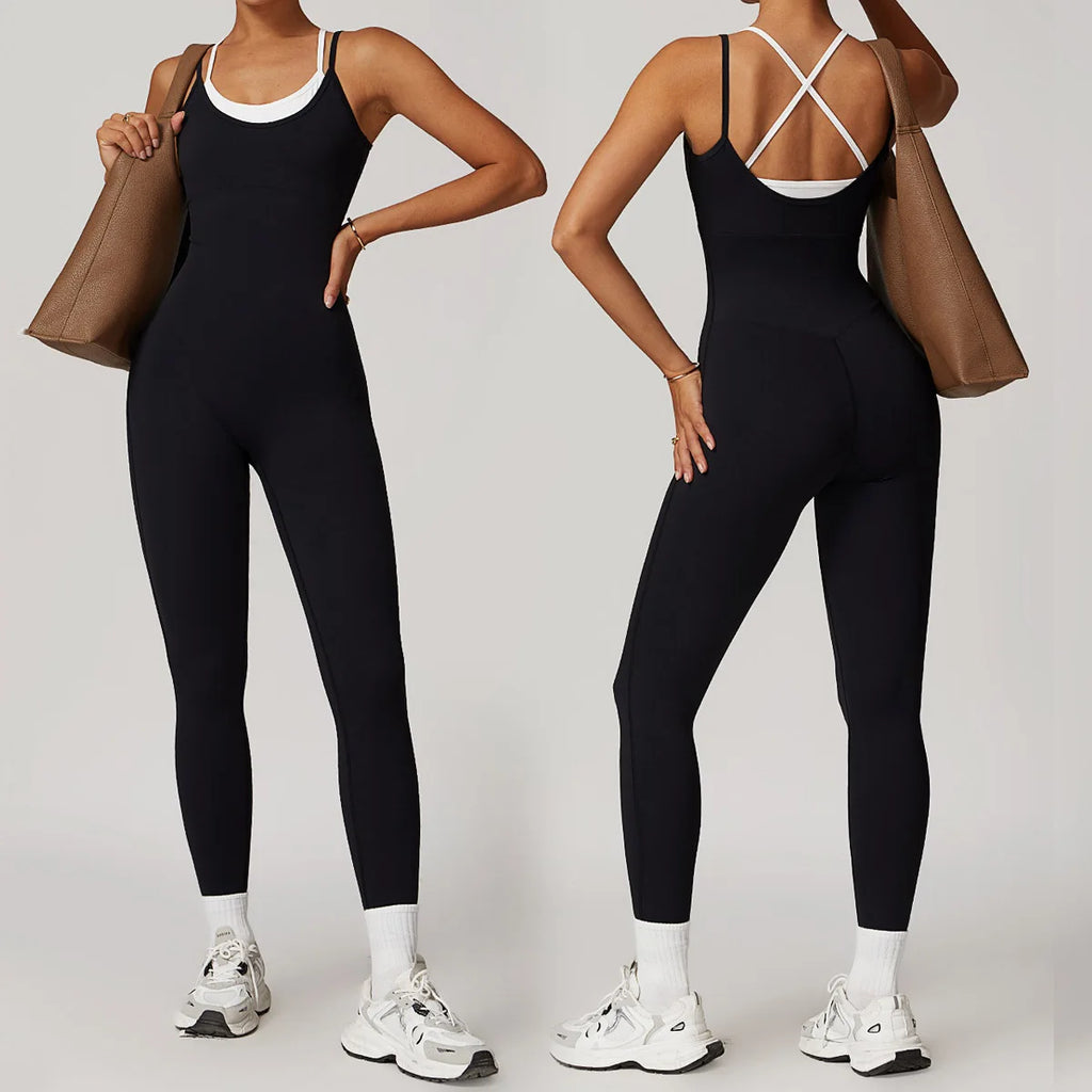Yoga Jumpsuit Fake two color contrast halter sport jumps Women Push Up Gym Fitness Overalls Sport Outfit Sportswear Clothes 8843