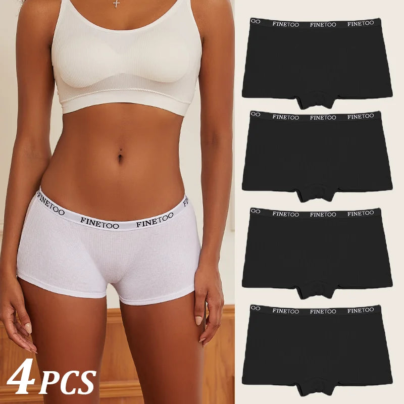 4Pcs Seamless Women Cotton Boxers Underwear Ice Silk Shorts Solid Color Ladies Soft Boyshorts Plus Size Cotton Boxers M/L/XL