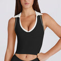 Colorblock V-Neck Tank Top with Built-In Bra Quick-Dry Breathable Sports Bra for Women Running Pilates Gym Yoga Workout
