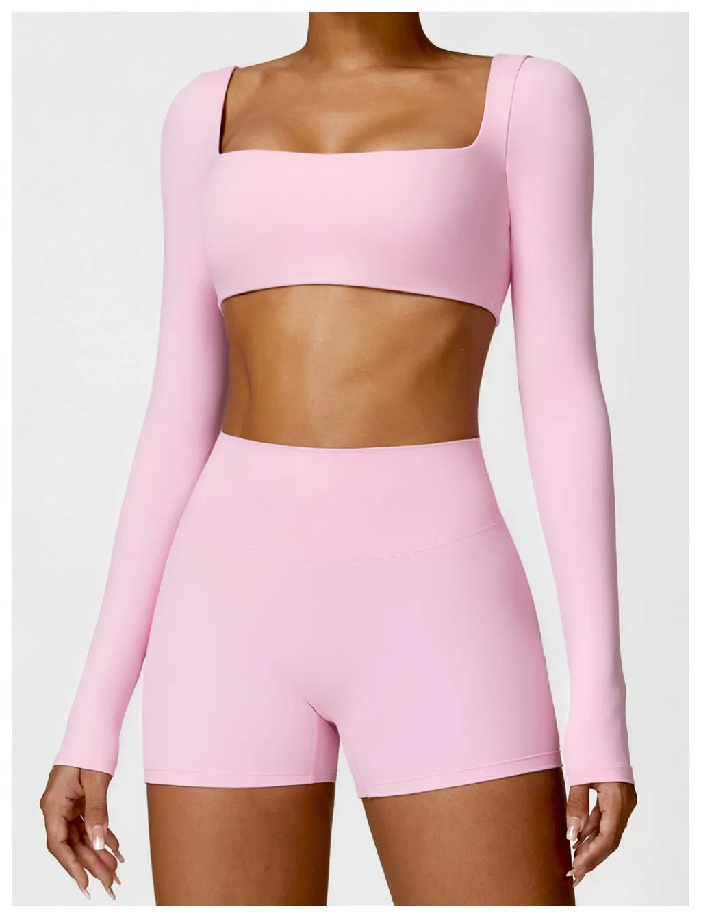 Hearuisavy Summer Casual Quick Dry Sportswear Women Square Neck Gym Top Women Fitness Sports Crop Top Long Sleeve Yoga Clothing