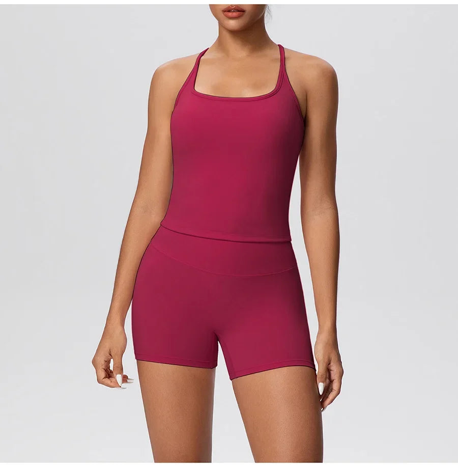 New 2Pcs Yoga Sets Naked Feel Women Workout Fitness Gym Clothes High Waist Yoga Shorts And Sports Bra Impact Shorts Workout Sets