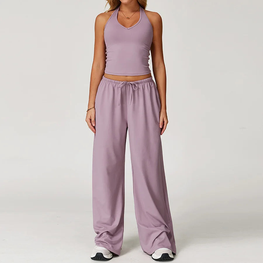 New Women Yoga Set 2/3 Pieces Long sleeves Workout Tracksuit Sportswear Gym Clothing Wide-leg sport pants Fitness Sports Suit