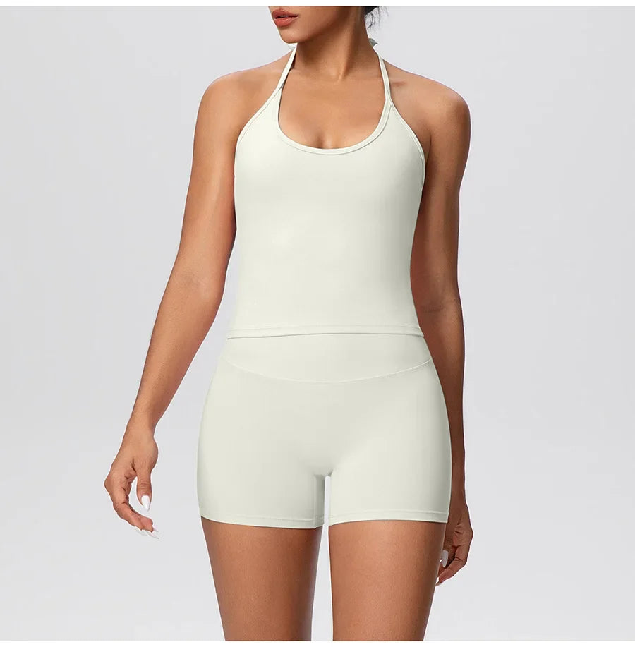 New 2Pcs Yoga Sets Naked Feel Women Workout Fitness Gym Clothes High Waist Yoga Shorts And Sports Bra Impact Shorts Workout Sets