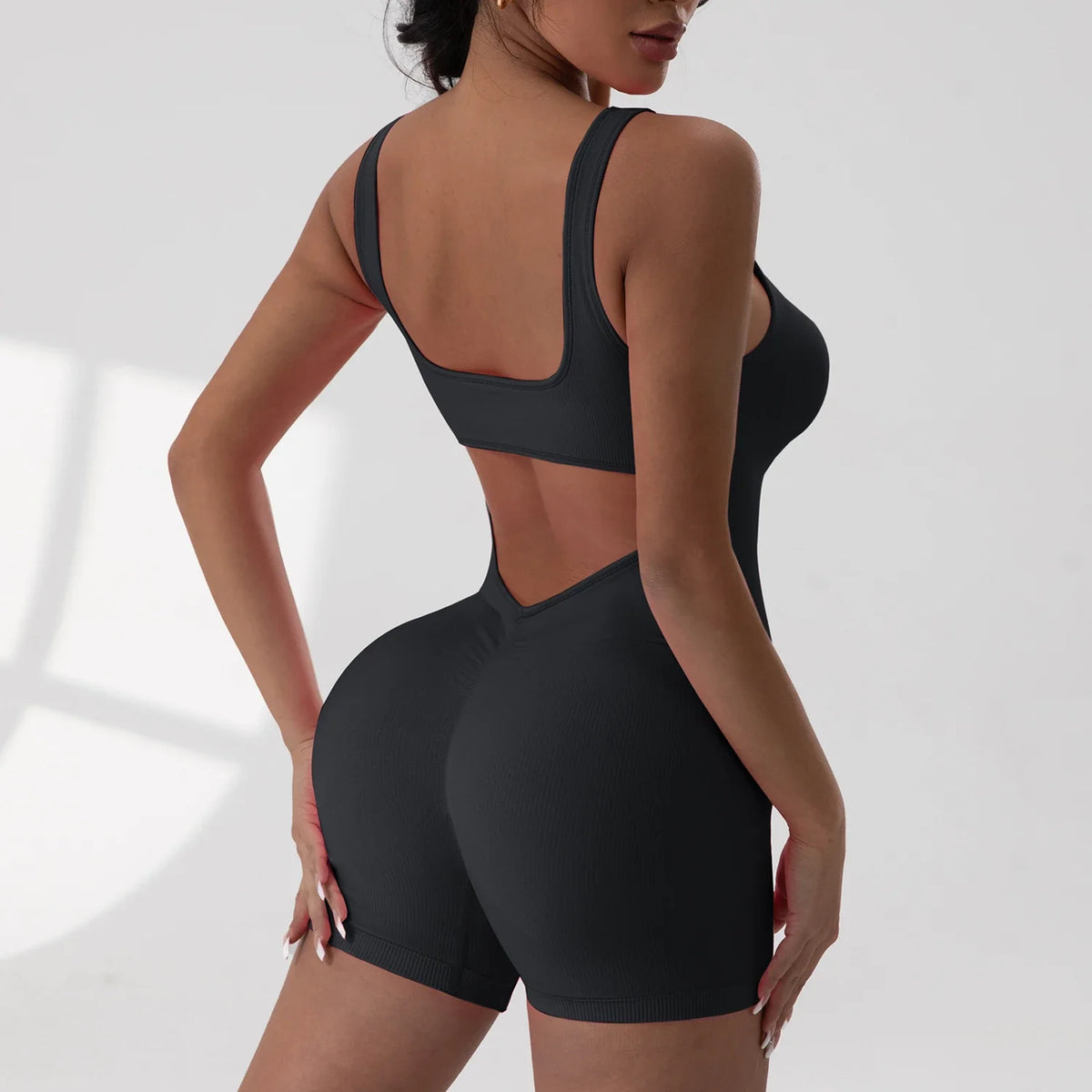 Women's Solid Colour Threaded Backless Yoga Suit U Neck Sleeveless Sports Jumpsuit Stretch Women Bodysuit Without Bust Pads
