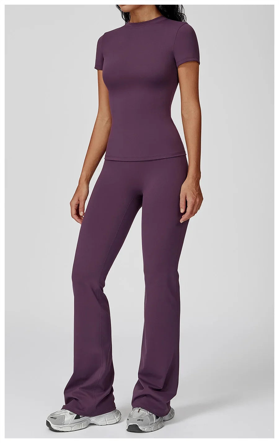 New Yoga Set Two Piece Women Short Sleeve Top with High Waist Leggings Seamless Workout Clothes Patchwork Sport Fitness Gym Sets