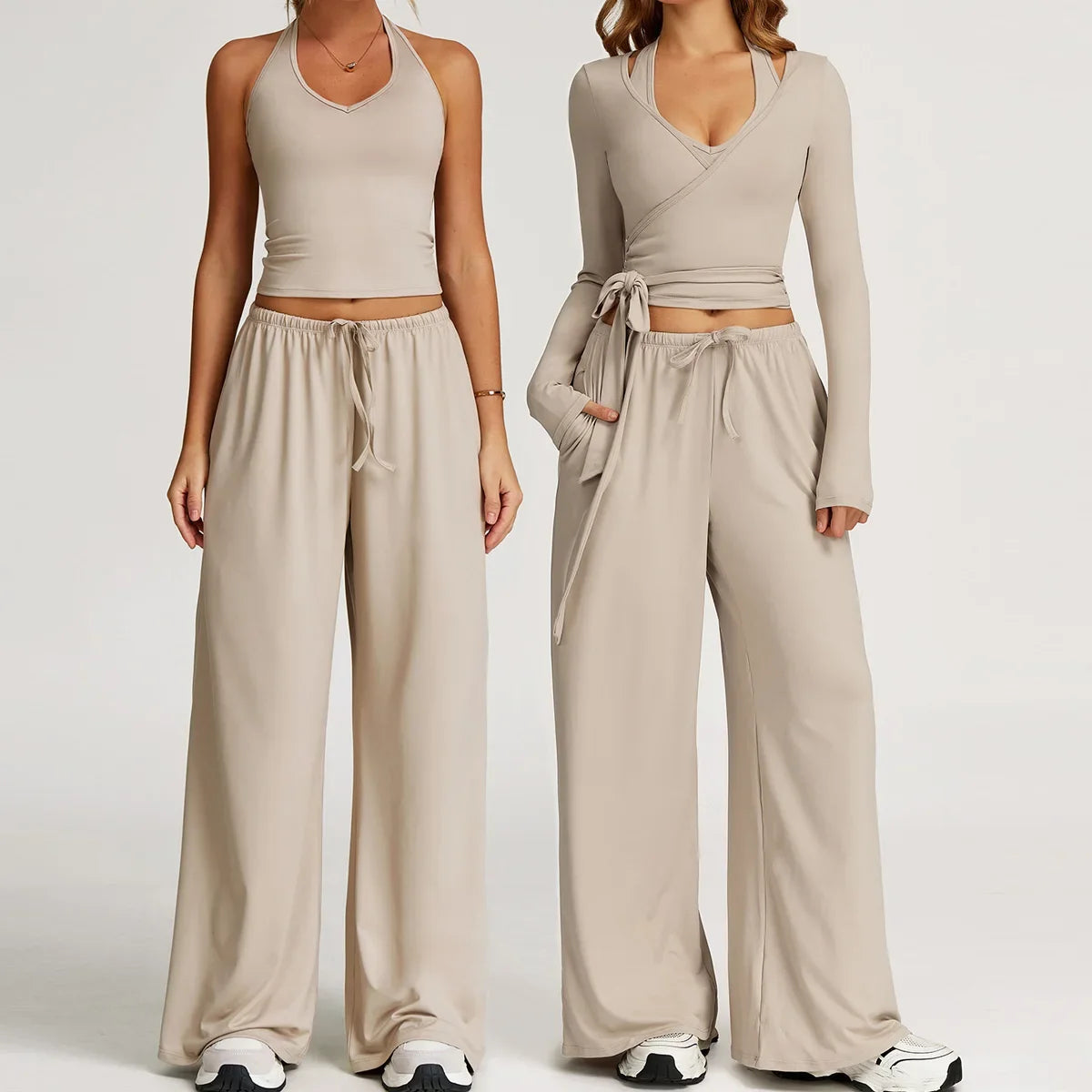 New Women Yoga Set 2/3 Pieces Long sleeves Workout Tracksuit Sportswear Gym Clothing Wide-leg sport pants Fitness Sports Suit