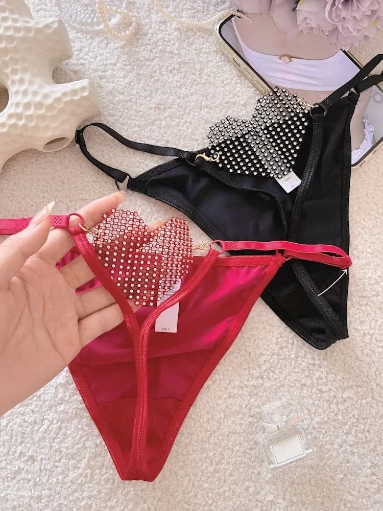 Diamonds Sexy Girls Thong Women Panties Letter Rhinestones G String Briefs Hot Erotic Underwear Low Waist Female Intimates