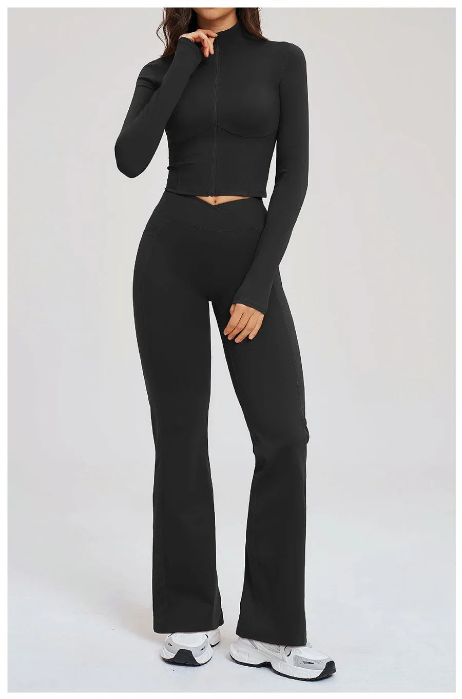 2PCS Yoga Set Gym Clothes Sportswear Seamless Women Fitness Long Sleeved Tracksuits Sports Workout Gym Flared Leggings Athletic