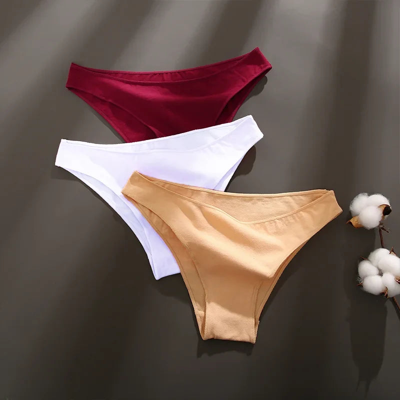 3Pcs Women's Cotton Seamless Briefs Intimates Women Sexy Panties Solid Color Breathable Underwear Female Low Waist Soft Lingerie