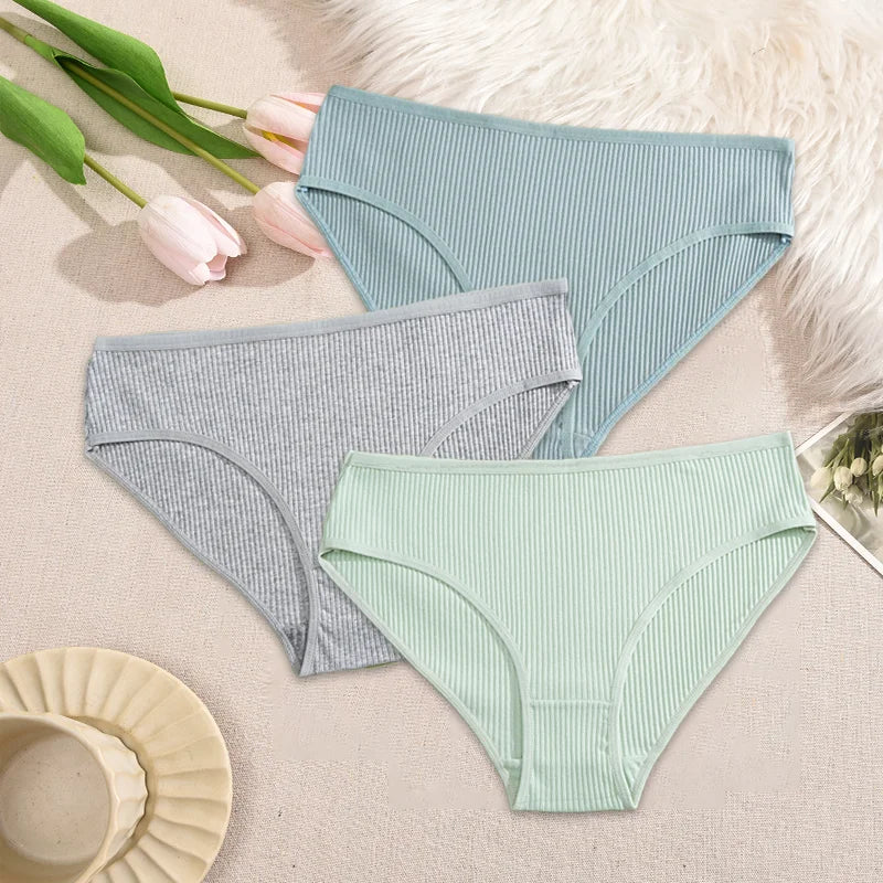 3Pcs/Set Women's Seamless Cotton Briefs Women Panties Solid Color Breathable Underwear Female Low Waist Soft Lingerie S-XXL