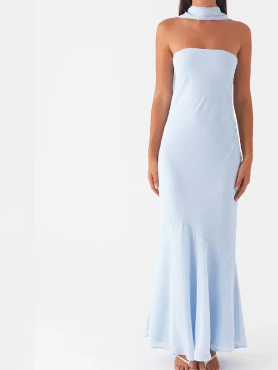 Women Long Bodycon Dress With Scarf Tube Maxi Dress Sexy Summer Strapless Dresses Off Shoulder Sundress Evening Vestidos