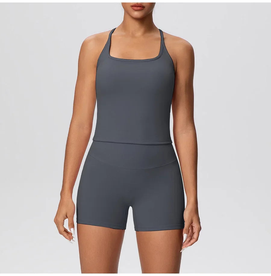 New 2Pcs Yoga Sets Naked Feel Women Workout Fitness Gym Clothes High Waist Yoga Shorts And Sports Bra Impact Shorts Workout Sets