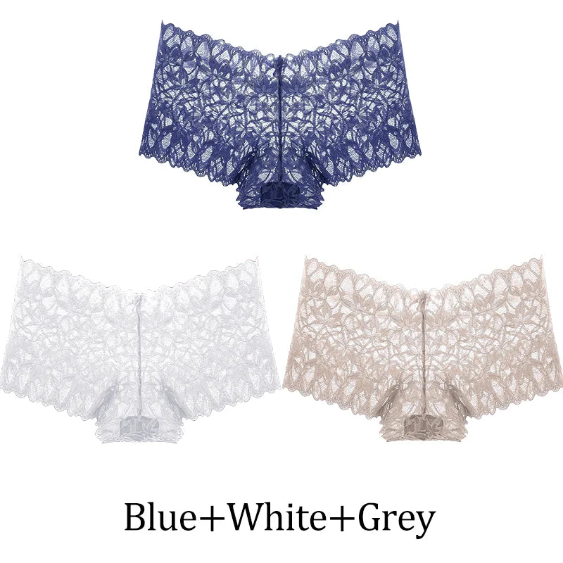 3Pcs Women Lace Boyshort Panties Low-Rise Sexy Underwear Trendy Floral Underpants Female Sexy Boyshort Panties Ladies Lingerie