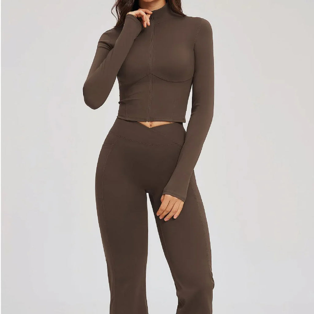2PCS Yoga Set Gym Clothes Sportswear Seamless Women Fitness Long Sleeved Tracksuits Sports Workout Gym Flared Leggings Athletic