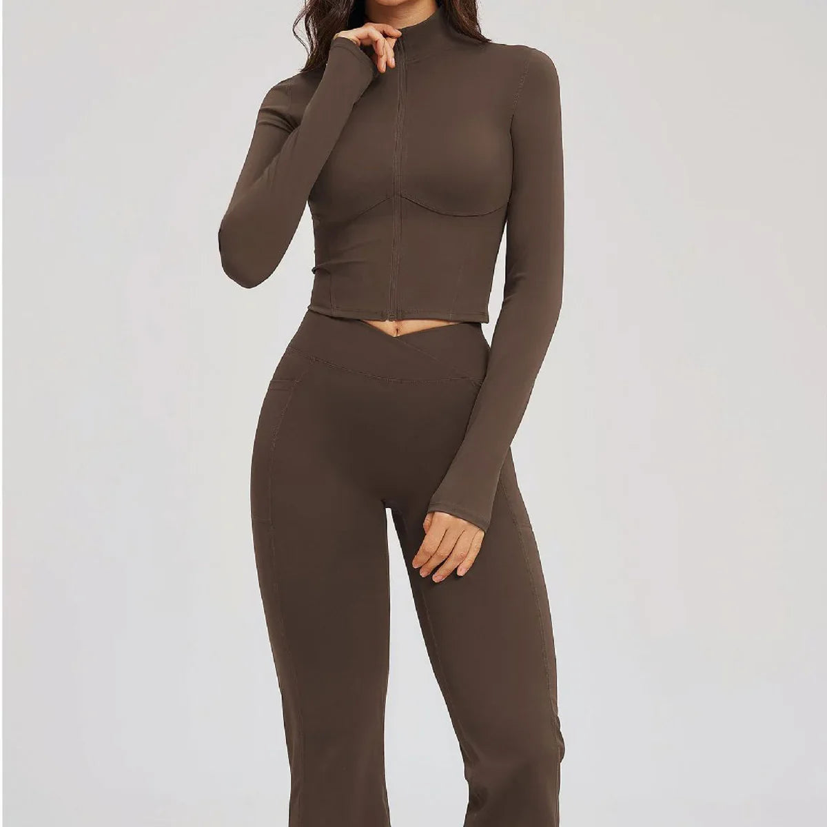 2PCS Yoga Set Gym Clothes Sportswear Seamless Women Fitness Long Sleeved Tracksuits Sports Workout Gym Flared Leggings Athletic