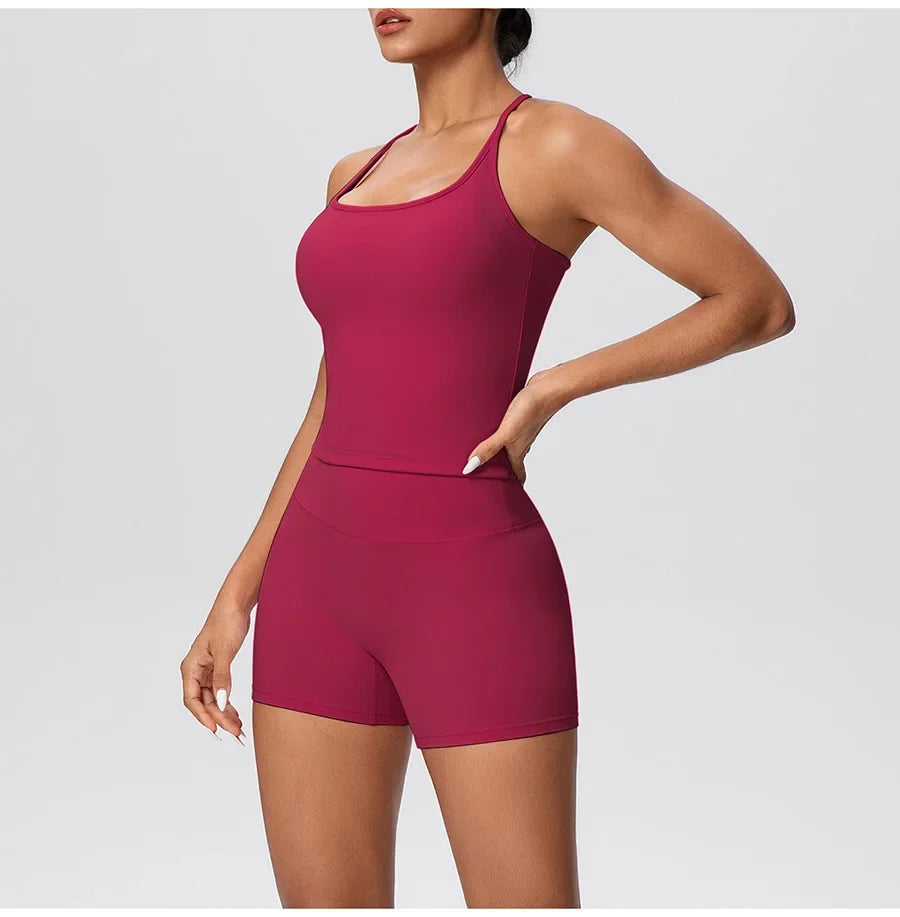 New 2Pcs Yoga Sets Naked Feel Women Workout Fitness Gym Clothes High Waist Yoga Shorts And Sports Bra Impact Shorts Workout Sets