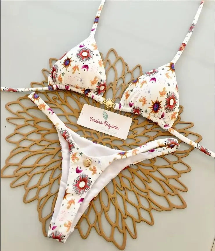 2026 Swimwear Women Cute  Cherry Print Brazilian Thong Bikini Set Sexy Thong Swimsuit Two Pieces Bathing Suit Women Beach Wear