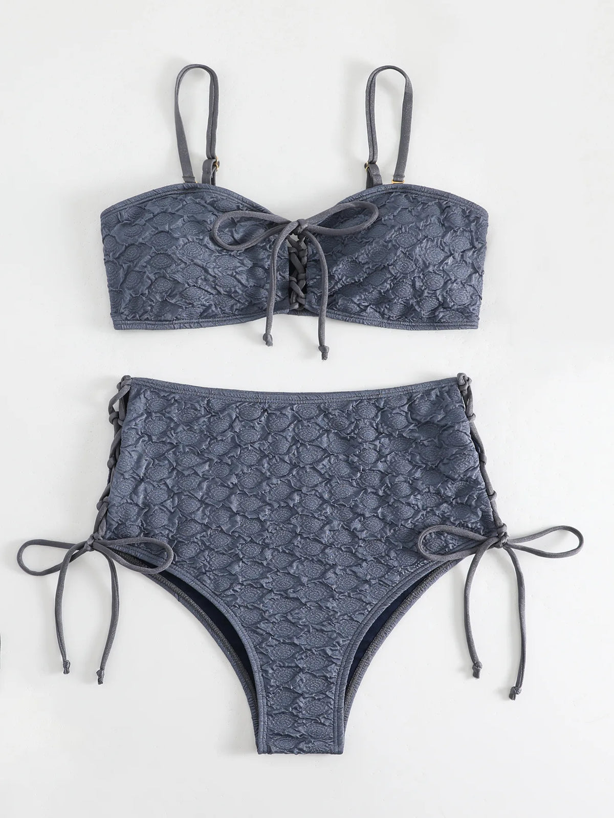 Sexy Drawstring Side High Waist Bikini Set 2025 Women Solid White Hole Out Push Up Swimsuit Beach Bathing Suit Holiday Swimwear