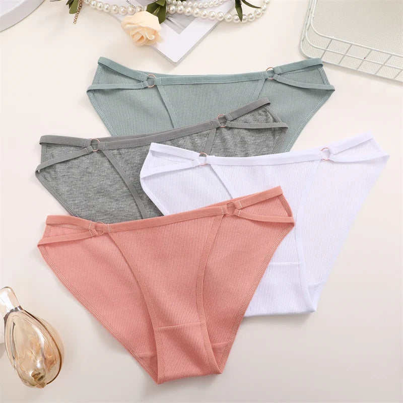 3Pcs Women Cotton Lingerie Sexy Soft Fashion Panties Femme Buckle Design Underwear Pantys Underpant Lingerie Lace Intimates S-XL