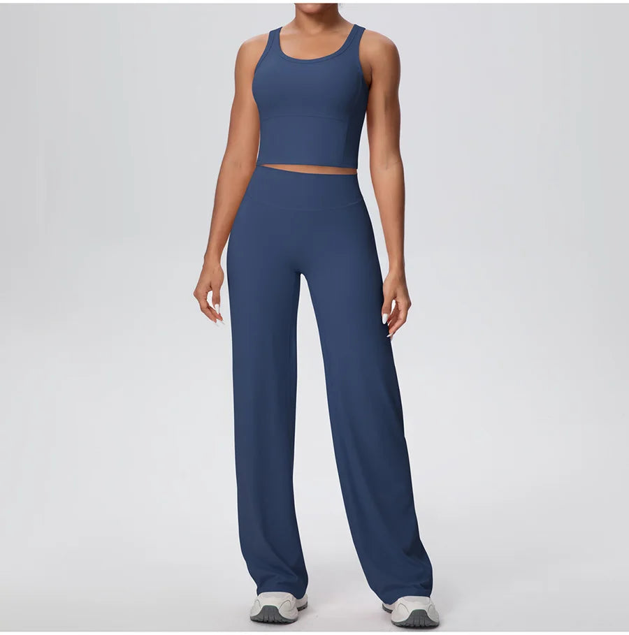 2PCS Yoga Set Women Tracksuit Nude Feeling Workout Sets Gym Clothes Push Up Fitness Running Sportswear Sport Straight tank suit