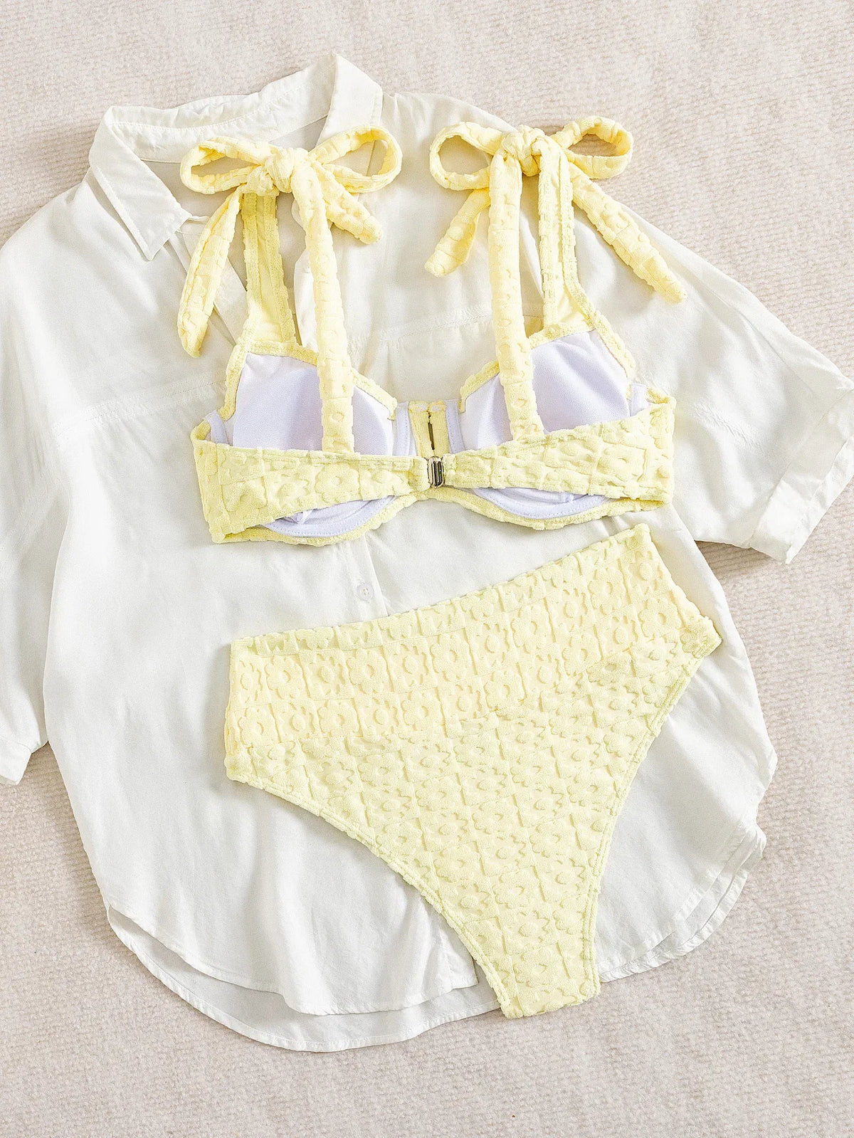 Sexy yellow bikini set 2026 women tie strap push up underwire high wiast swimsuit summer bathing suit two piece swimwear biquini