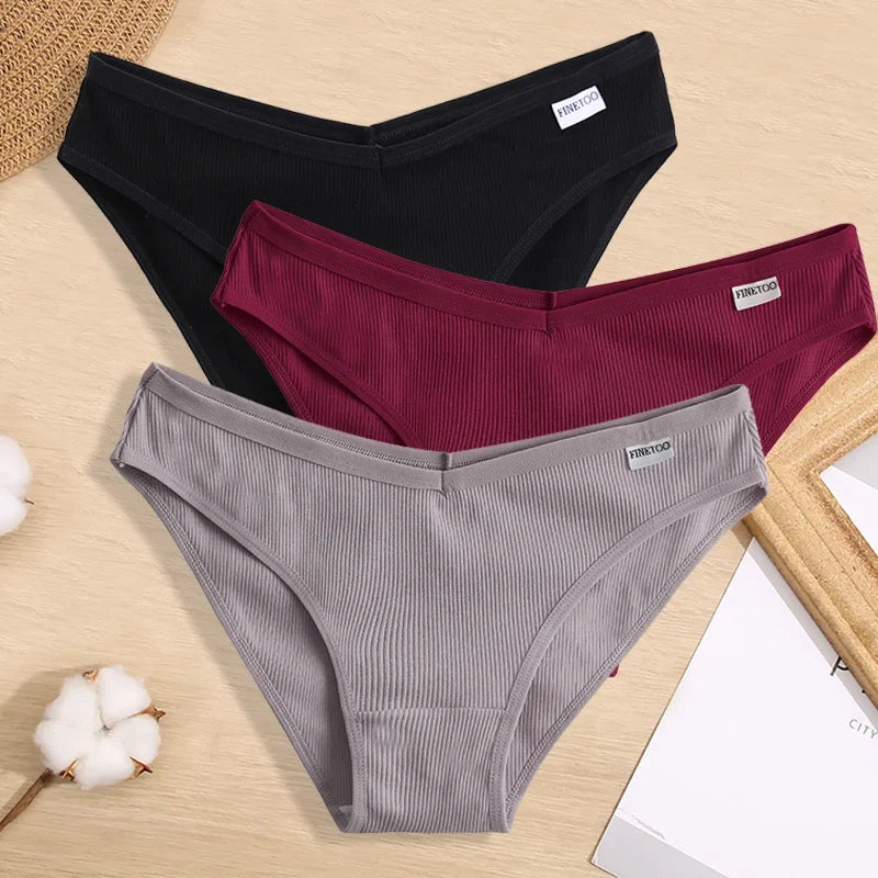 3PCS Women Cotton Panties Female Sexy Intimates Low Rise G-String Thongs Ladies Bikini Girl Solid Color Underwear Soft Lingerie