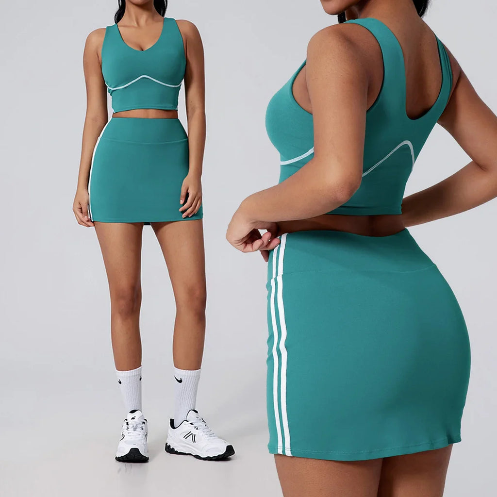 Women Vest Tank Top Tennis Suit Fitness Yoga Set Casual Outdoor Short Skirt Running Golf Gym Suit Female Breathable Sportswear