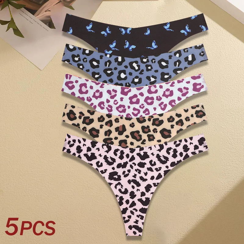 5Pcs Women Ultra-thin Seamless G-string Seamless Print Thongs Sexy Panties Ladies Soft Cute Thongs Female S-XL T-Back Panties