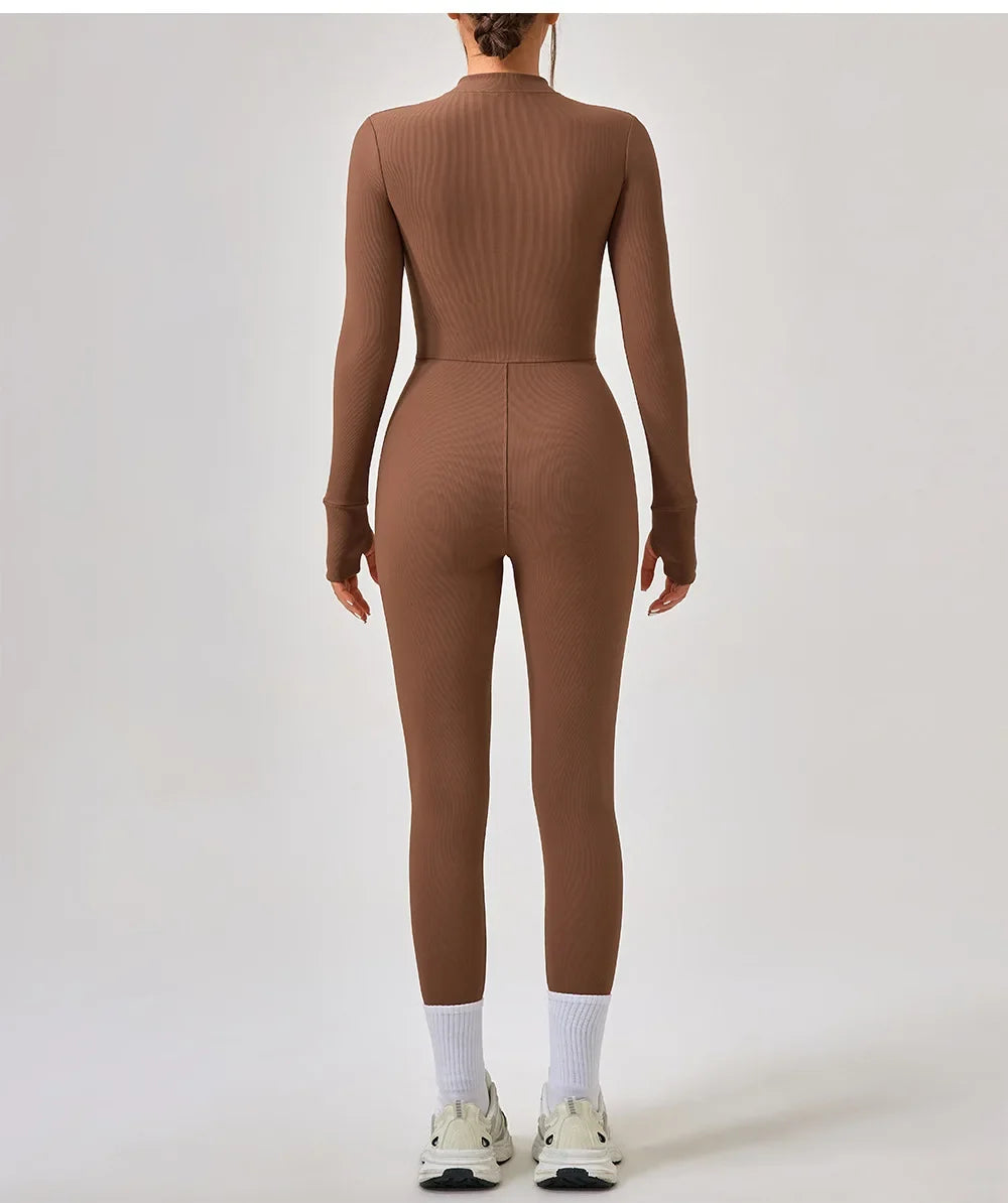 Women's Jumpsuits One-Piece Suit Yoga Set Zipper Long Sleeve Gym Push Up Workout Clothes Fitness Bodysuit Sportswear Tracksuit