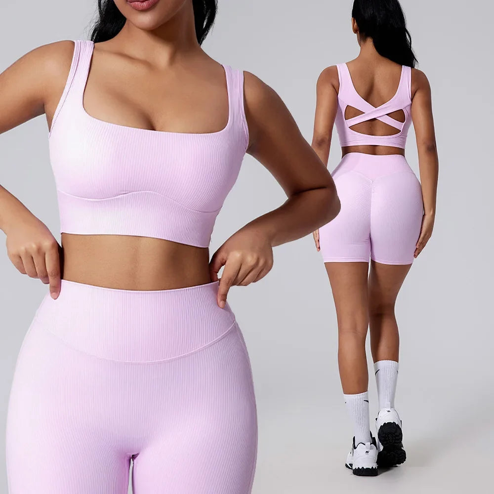 Women Yoga Suit Tracksuit Sports Bra High Waist Legging Shorts Outfit Gym Set Fitness Running Workout Clothes Push Up Sportswear