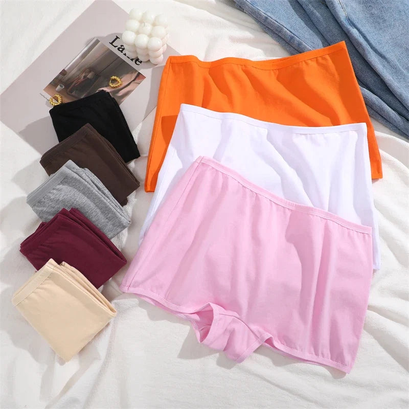 3PCS Women's  Cotton Seamless Panties Sports Boxers Underwear Female Solid Color Briefs Cozy Lingerie Intimate Underpants XS-XL