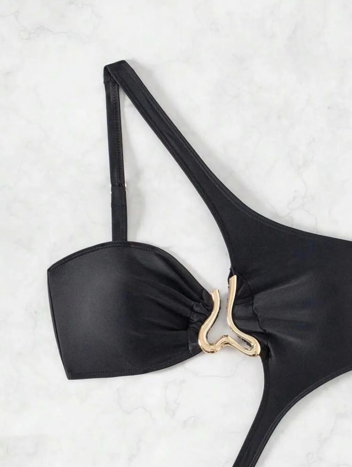 2026 Women's Sexy Black Cut-Out Bikini One Shoulder Metal Designer Backless Thong One-Piece Swimsuit Summer Swimsuit бикини